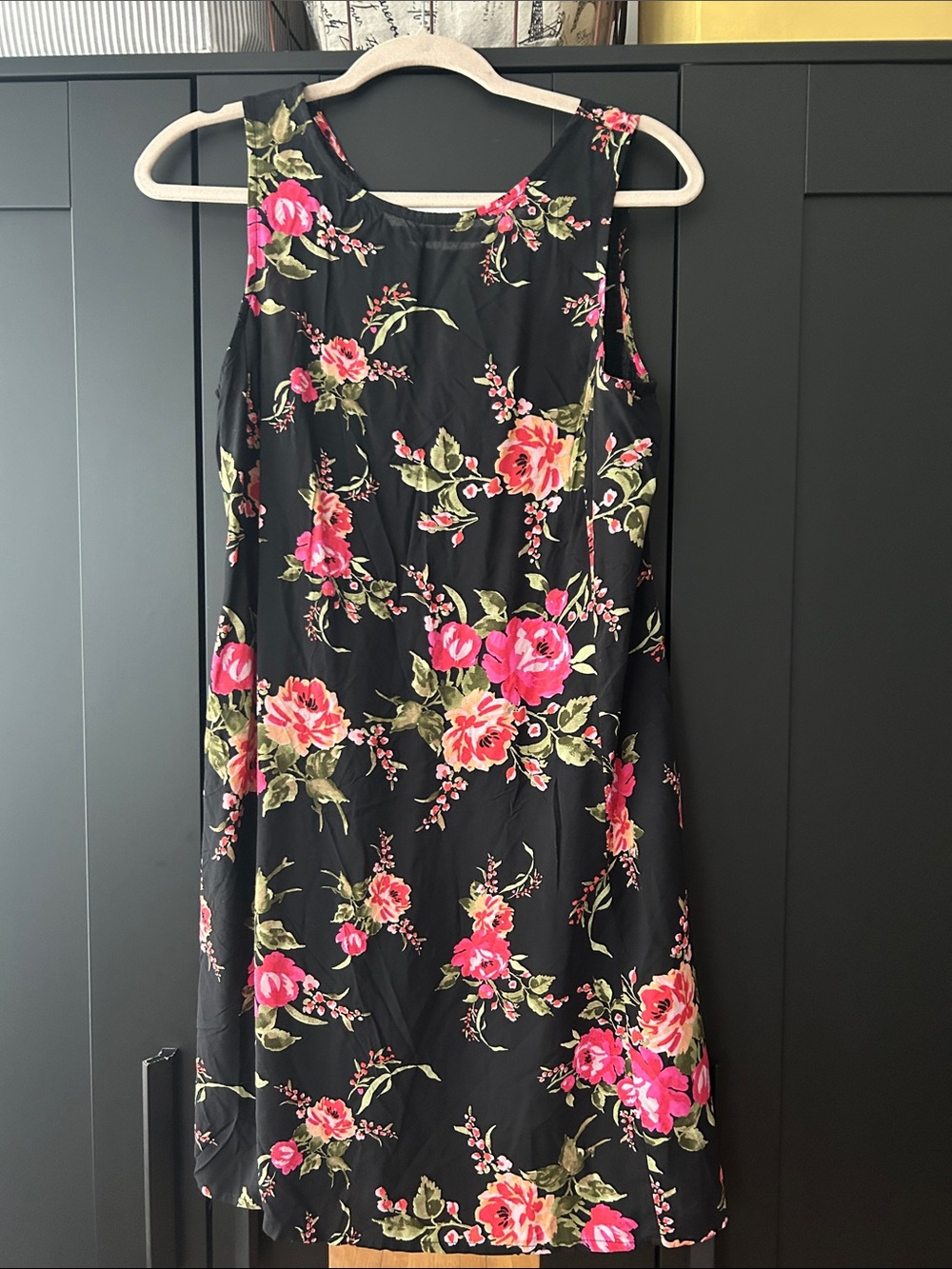 beachlunchlounge Black A-Line Skirt with Pink & Green Floral Print